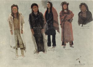 5人のインディアン（重い紙に油彩） 作： Albert Bierstadt
